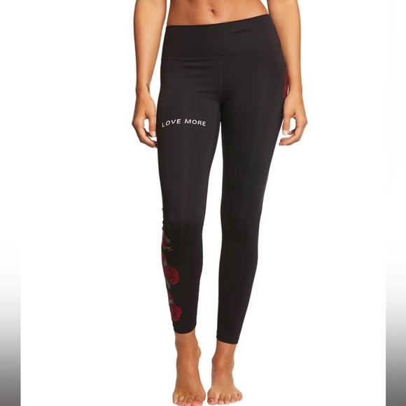 Spiritual Gangster Black & Red Rose Perfect High Waisted 7/8 Leggings, Size XS - Picture 2 of 14